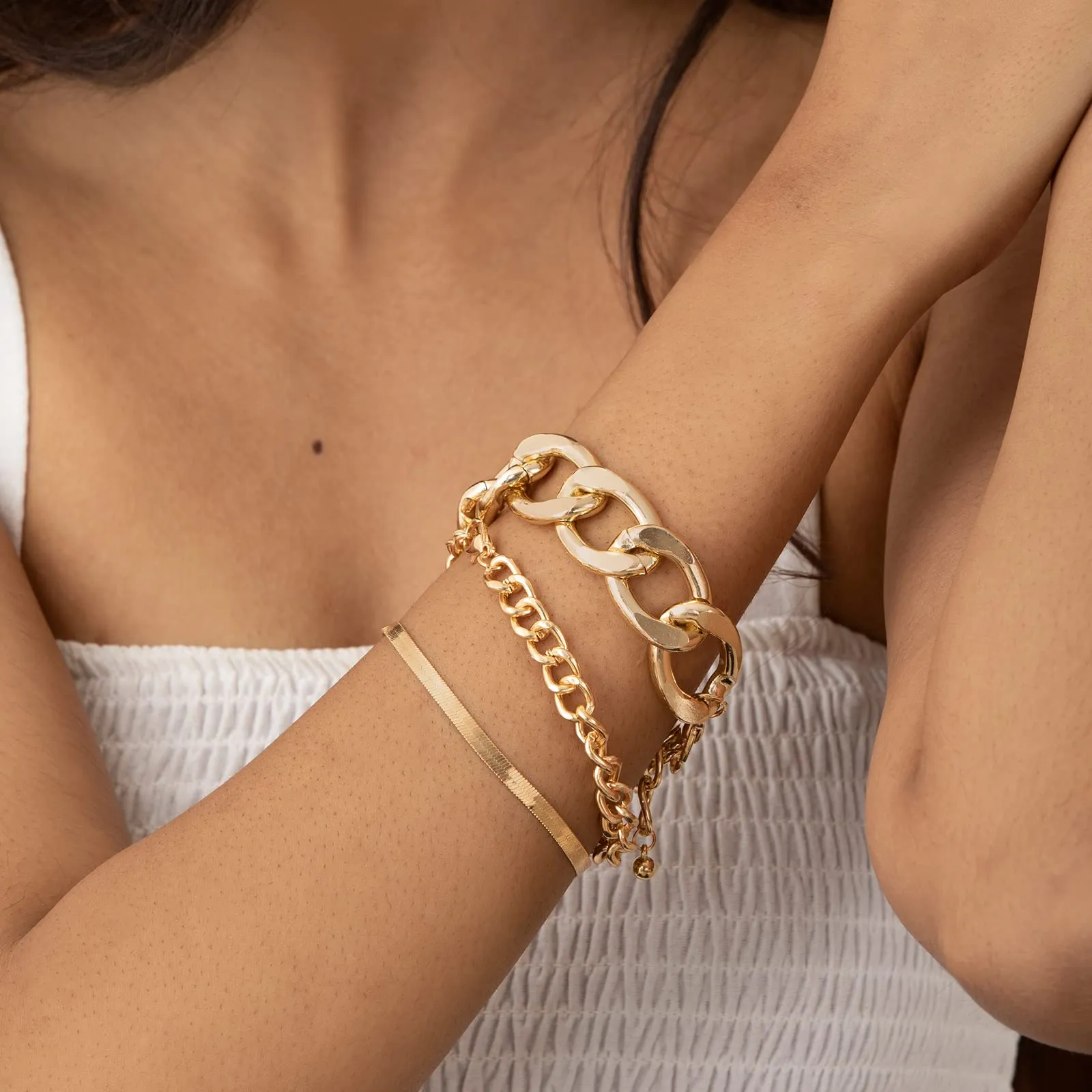 Truffle Gold Chain Set of 3 Bracelets