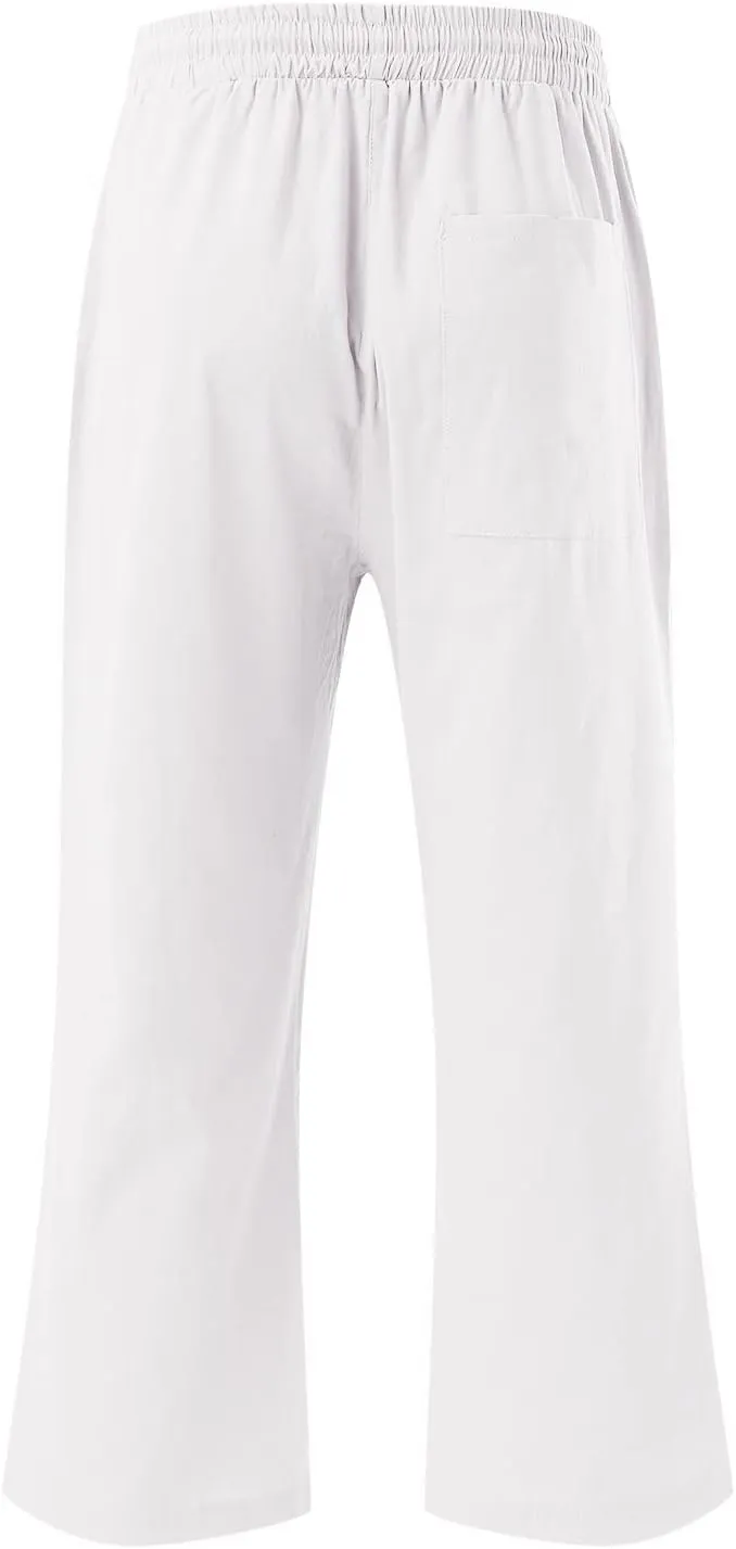Women's Capris Summer Cotton Linen Pants Casual 2025 Wide Leg Elastic Waisted Cropped Trousers Beach Pants