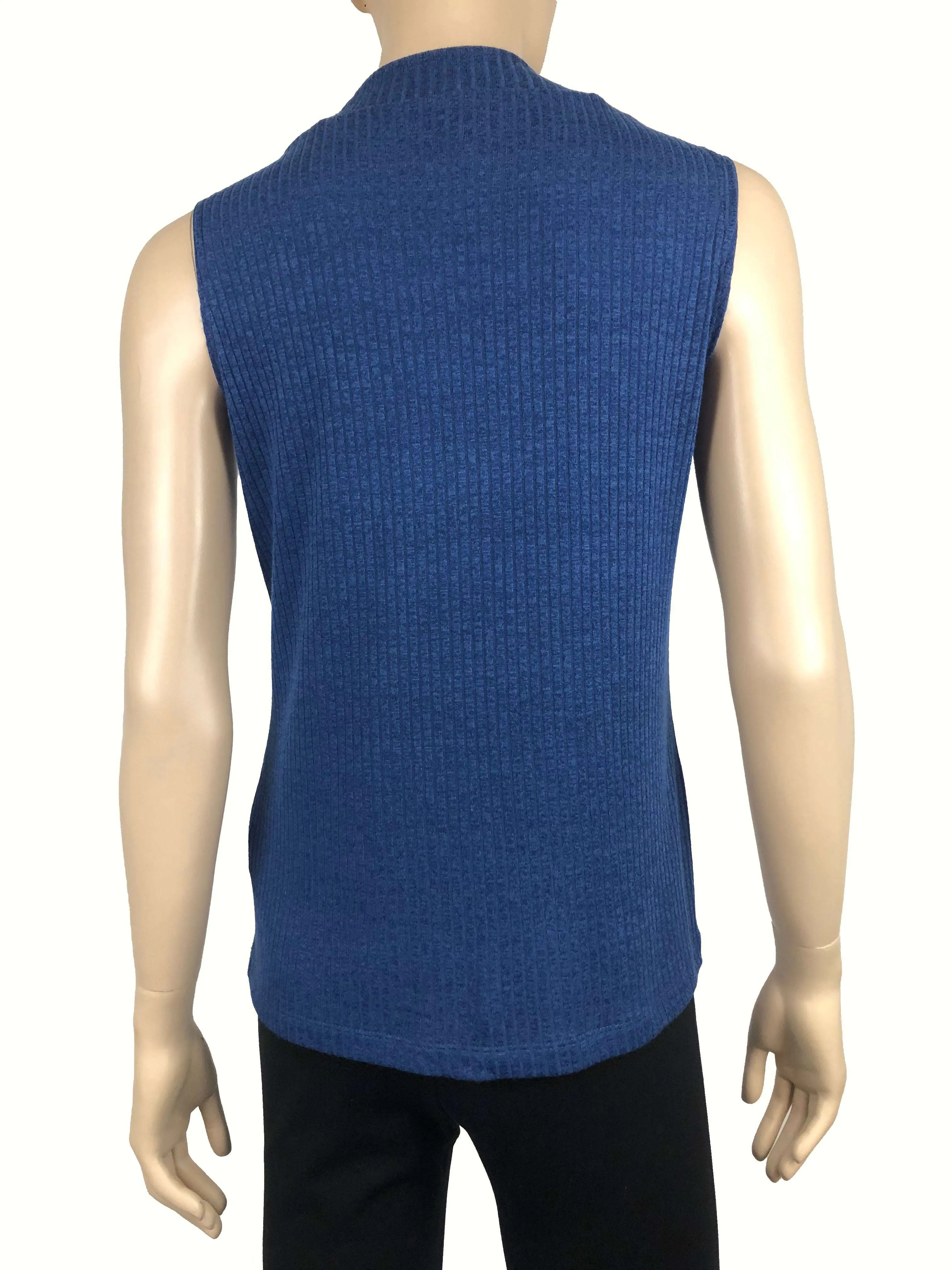 Women's mock Neck Sweater Blue Seeveless - Made In Canada