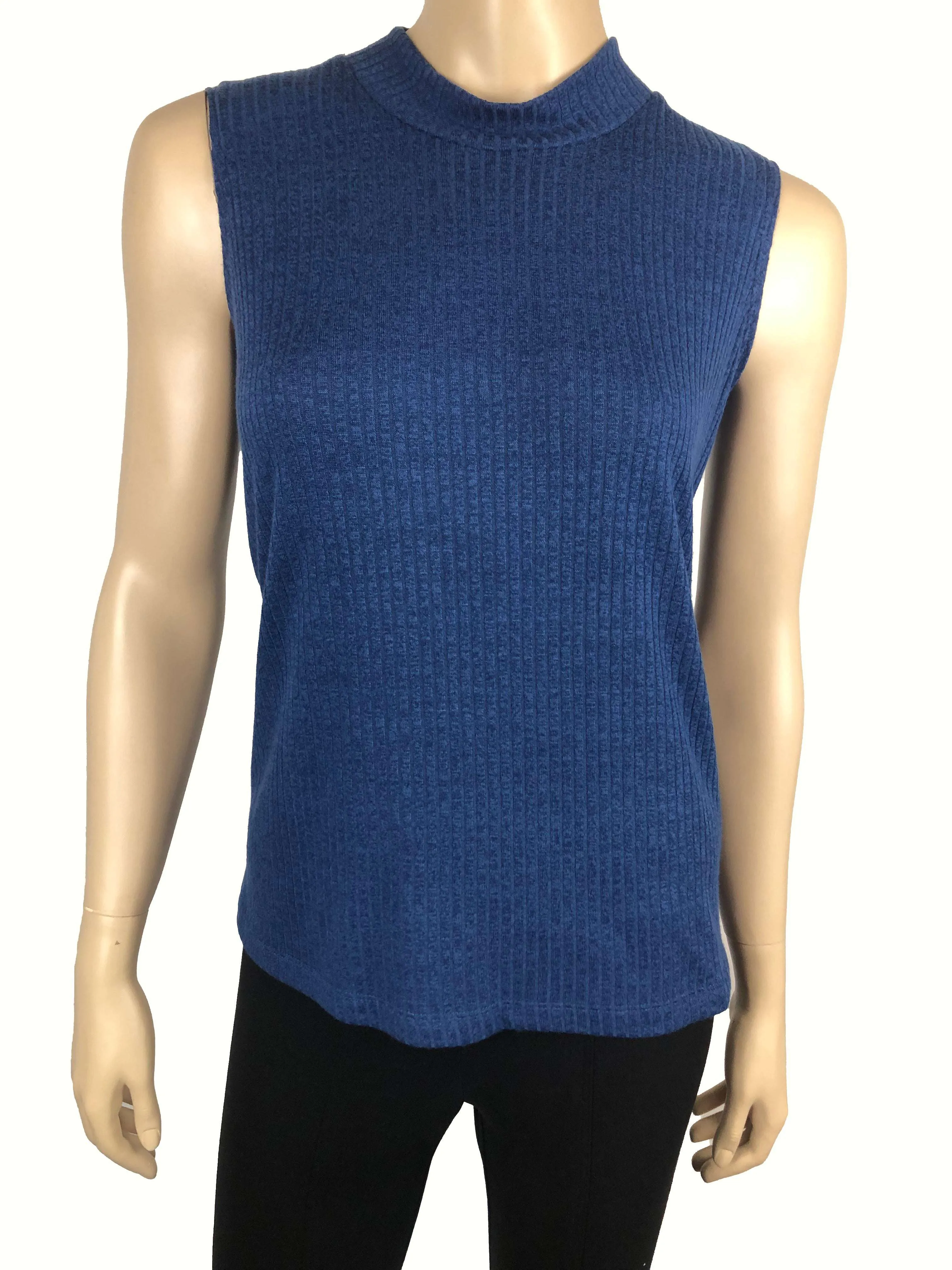 Women's mock Neck Sweater Blue Seeveless - Made In Canada