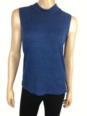 Women's mock Neck Sweater Blue Seeveless - Made In Canada