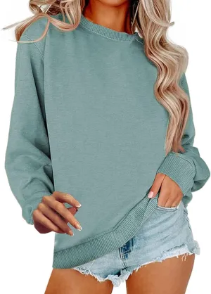 Womens Sweatshirt Plus Size Workout Solid Color Tops Casual Long Sleeve Shirts Fall Crewneck Clothes 2024