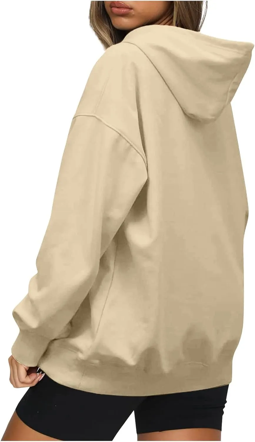 Womens Sweatshirts Trendy solid color Hoodie Casual Fleece Pullover Drawstring Fall Sweater Comfort Hoodie Hiking Clothes