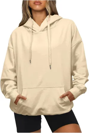 Womens Sweatshirts Trendy solid color Hoodie Casual Fleece Pullover Drawstring Fall Sweater Comfort Hoodie Hiking Clothes