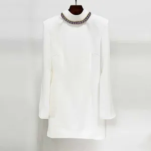 Women's White Mini Dress With Long Sleeves