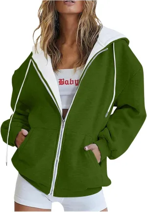 Womens Zip Up Hoodies Long Sleeve Oversized Sweatshirts Fall Winter Outfits Clothes Casual Jackets with Pockets