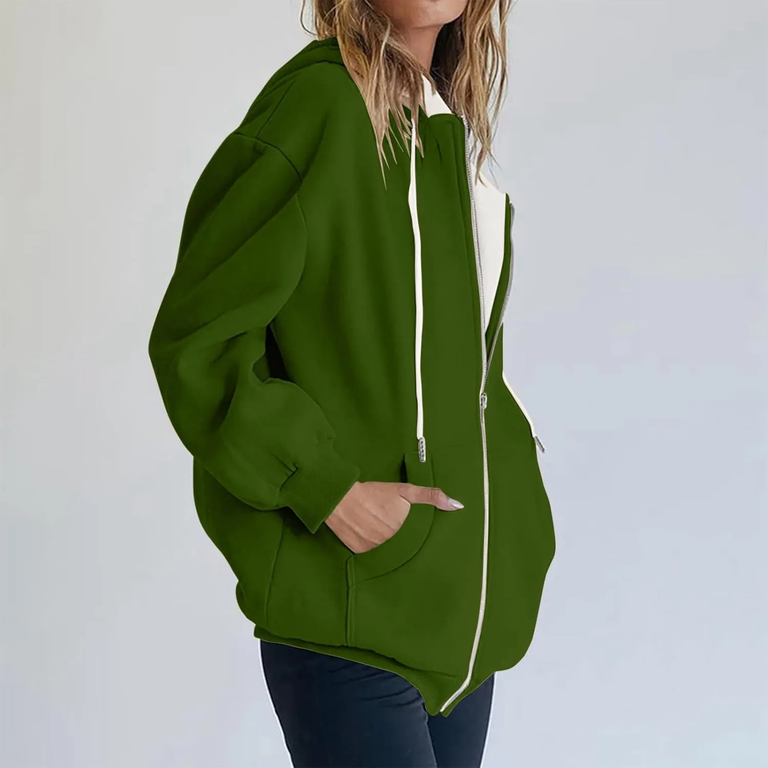 Womens Zip Up Hoodies Long Sleeve Oversized Sweatshirts Fall Winter Outfits Clothes Casual Jackets with Pockets