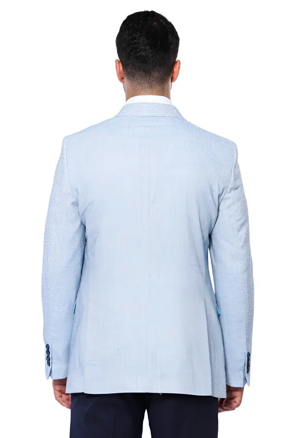 WSS Patterned Slim-Fit Sky Blue Blazer  - Singen
