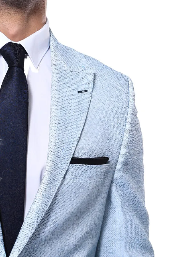 WSS Patterned Slim-Fit Sky Blue Blazer  - Singen