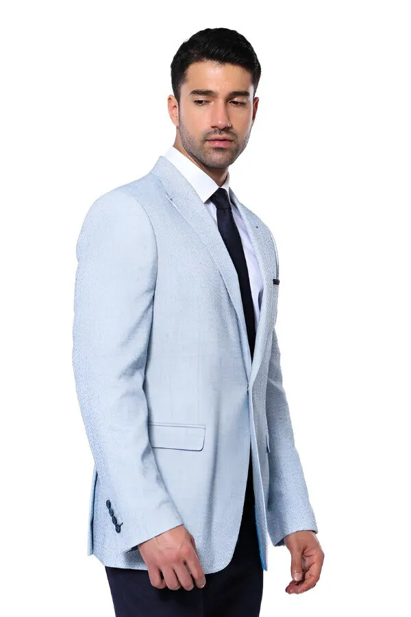 WSS Patterned Slim-Fit Sky Blue Blazer  - Singen
