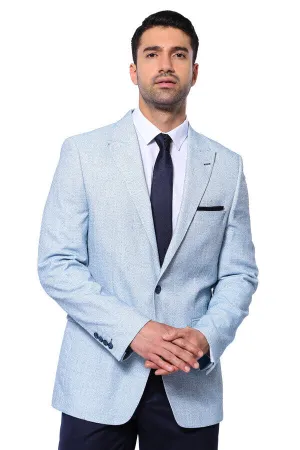 WSS Patterned Slim-Fit Sky Blue Blazer  - Singen