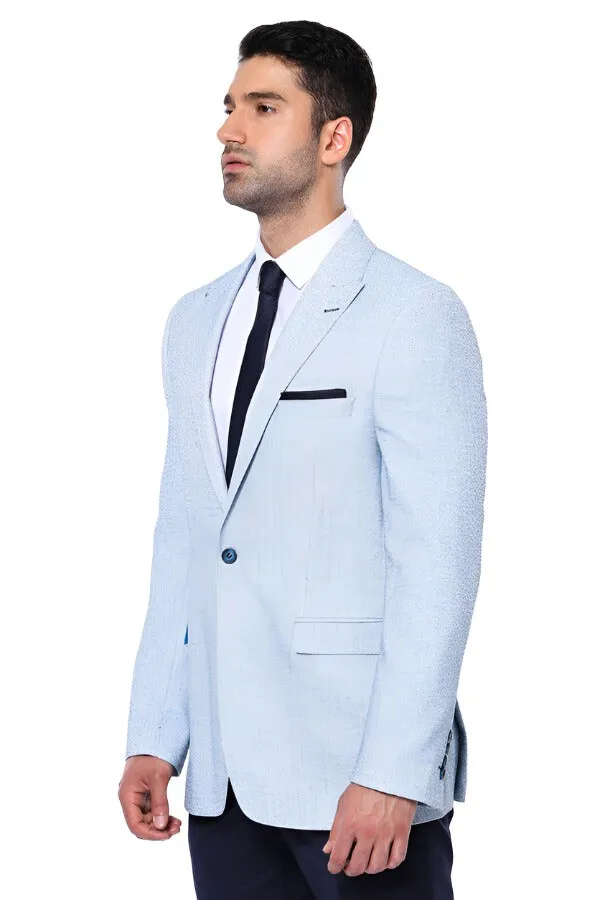 WSS Patterned Slim-Fit Sky Blue Blazer  - Singen